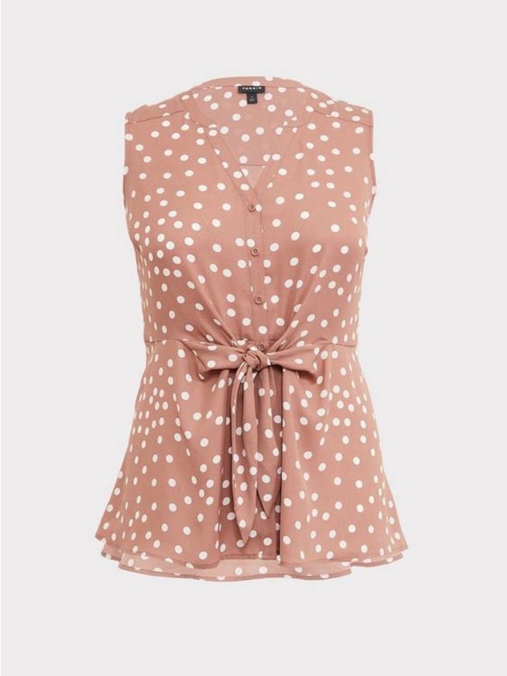 Torrid Peplum Georgette Button-Front Tie-Front Blouse Brown and Cream Size 1X - Picture 5 of 12